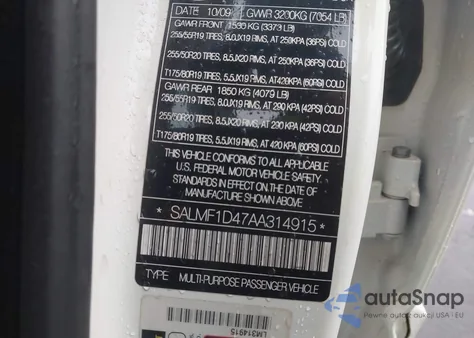 2010 Land Rover Range Rover Hse z USA, uszkodzony, nr VIN SALMF1D47AA314915